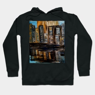 Abstract landscape painting of building reflecting in water Hoodie